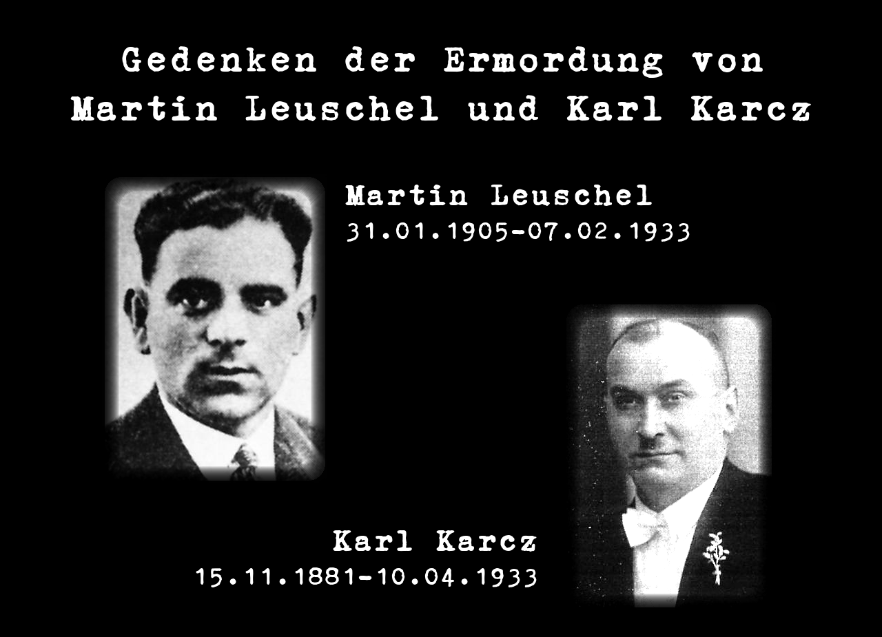 Gedenken der Ermordung von Martin Leuschel und Karl Karcz 1933 durch Nazi-Schergen der SA